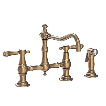 Newport Brass Kitchen Bridge Faucet With Side Spray in Antique Brass 9462-06